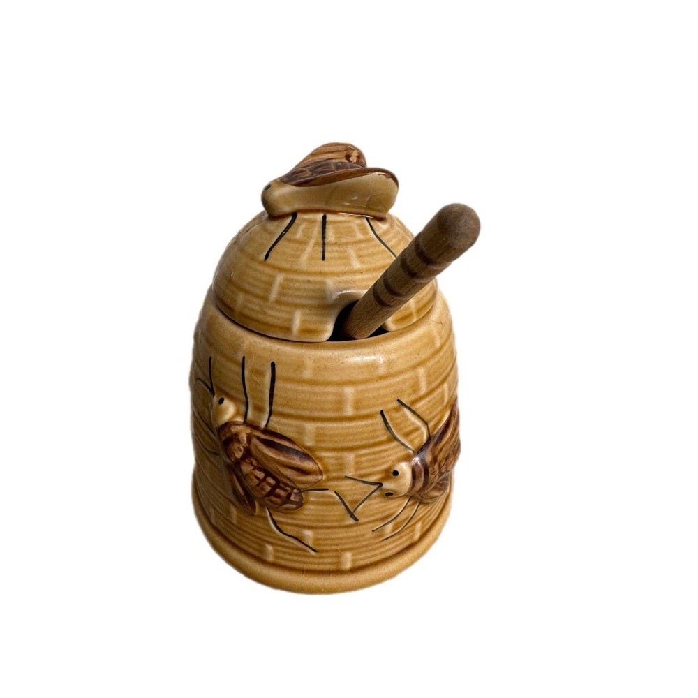 Fox Run Kitchens Ceramic Honey Pot Beehive Honey Jar 10oz  3D Bee Motifs‎ 70's - Picture 3 of 9